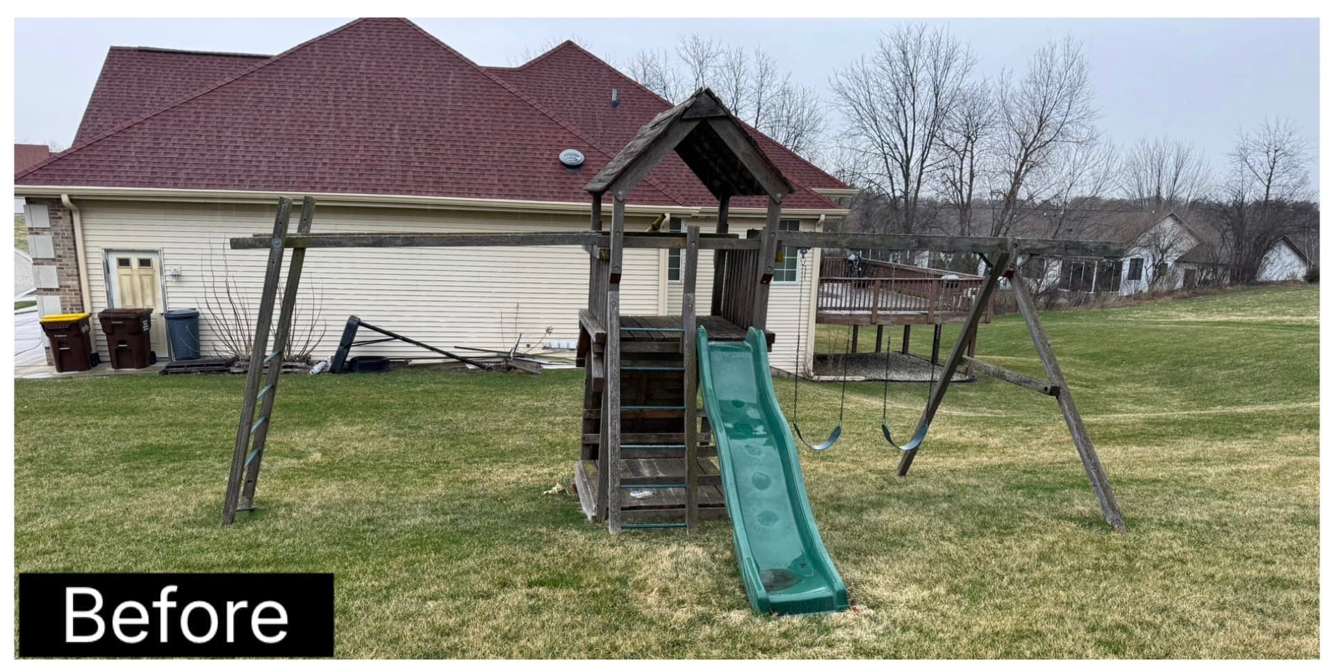 Junk hauling in Rockford: backyard playset removal before